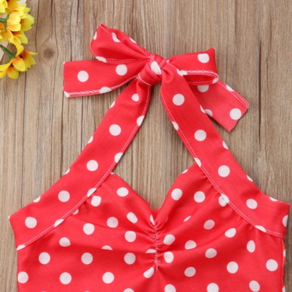 Girl girls toddler swimsuit one-piece polka dot red white cute adorable new - Picture 3 of 5